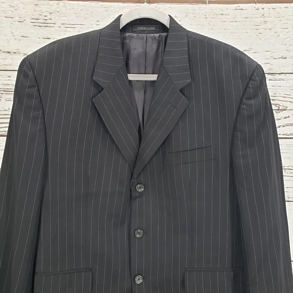 Chaps Men's Black Pinstriped 3 Buttons 100%Wool Sports Blazer Jacket 42S